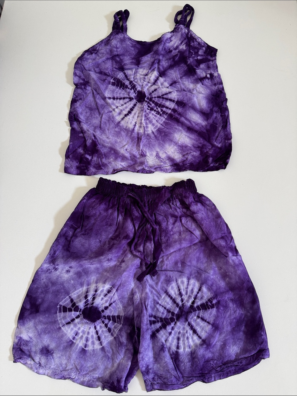 Set of Purple Tie-Dye Women’s Top and Shorts - Casual Summer Style